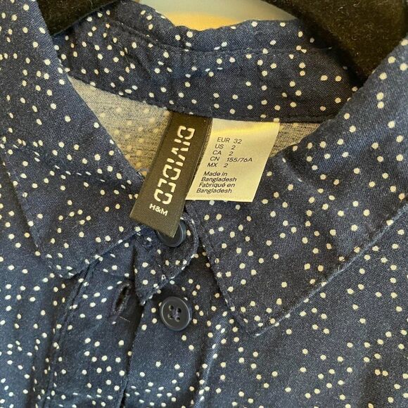 H&M Navy Polka Dot Button-Up Collared Dress - XS - Picture 6 of 6